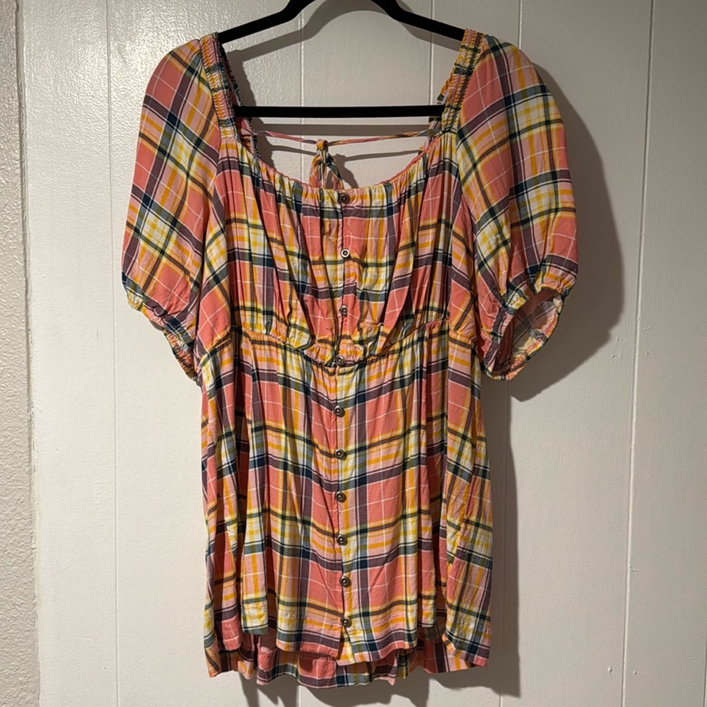 Babydoll Rayon Slub Puff Sleeve Top